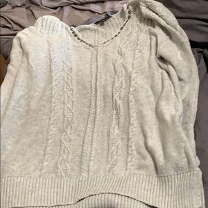 Tan sweater with jewel neck detail